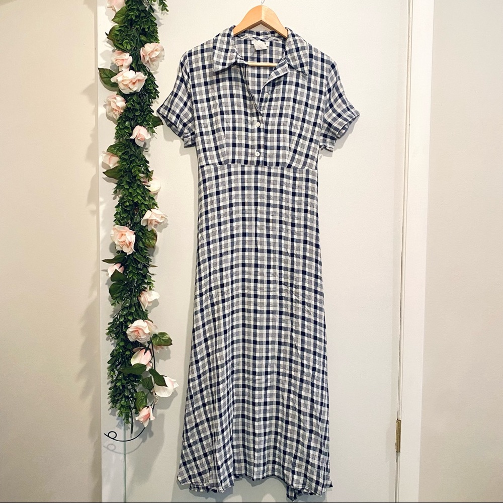 Vintage SUSTANZA Dusty Blue Plaid Maxi Dress